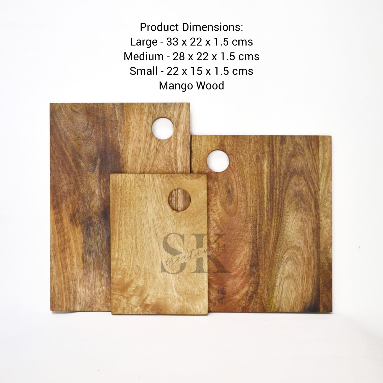 Mango Wooden Chopping Board with Hanging Hole – Set of 3