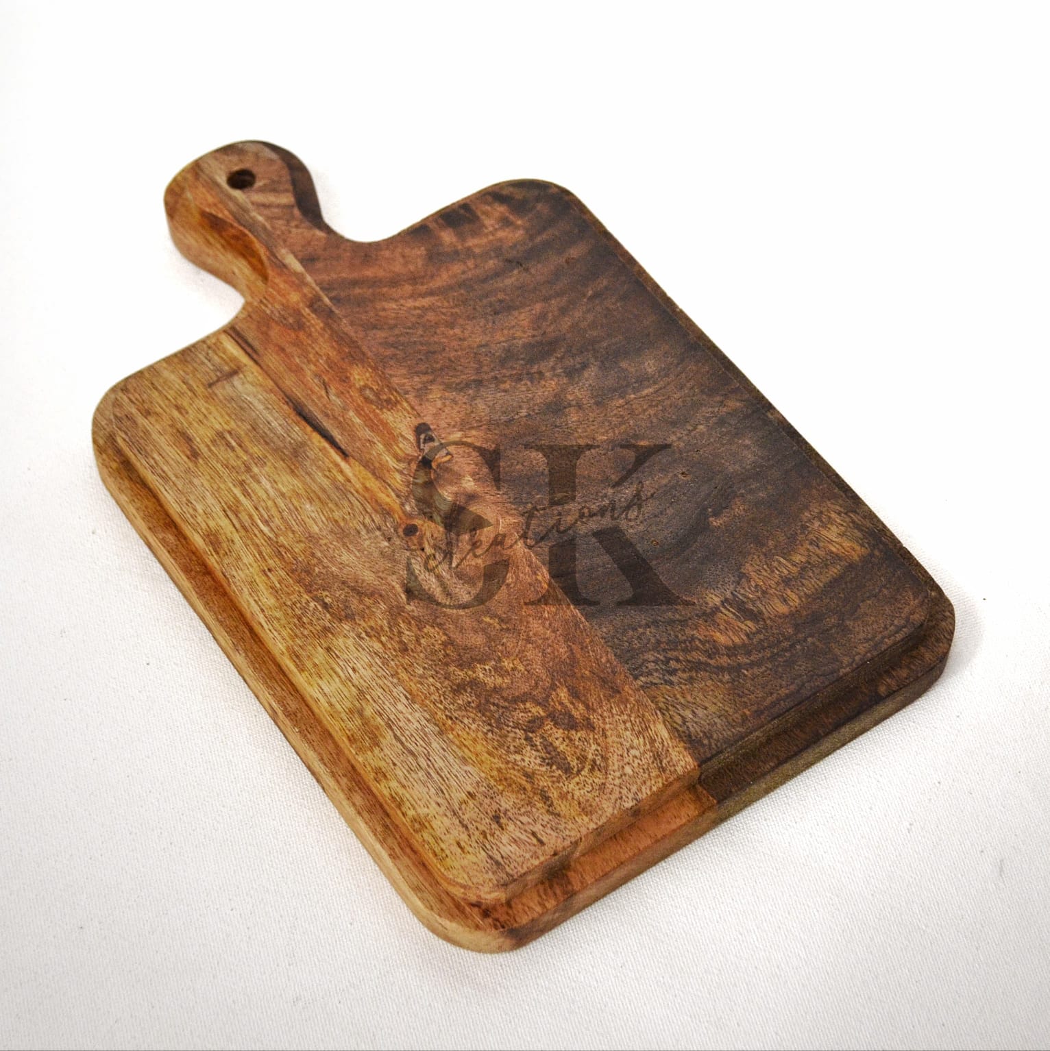 Compact Mango Wooden Chopping Board with Paddle Handle view 2