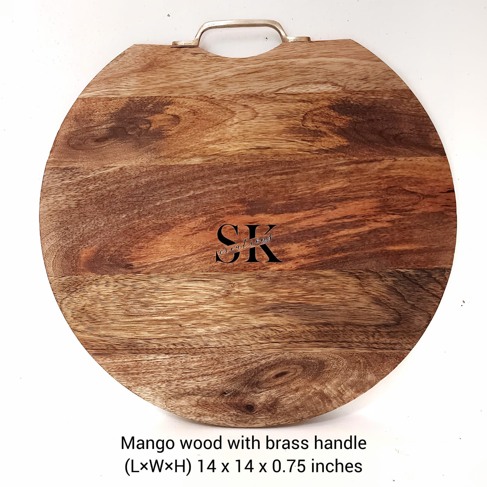 Round Mango Wooden Chopping Board with Brass Handle