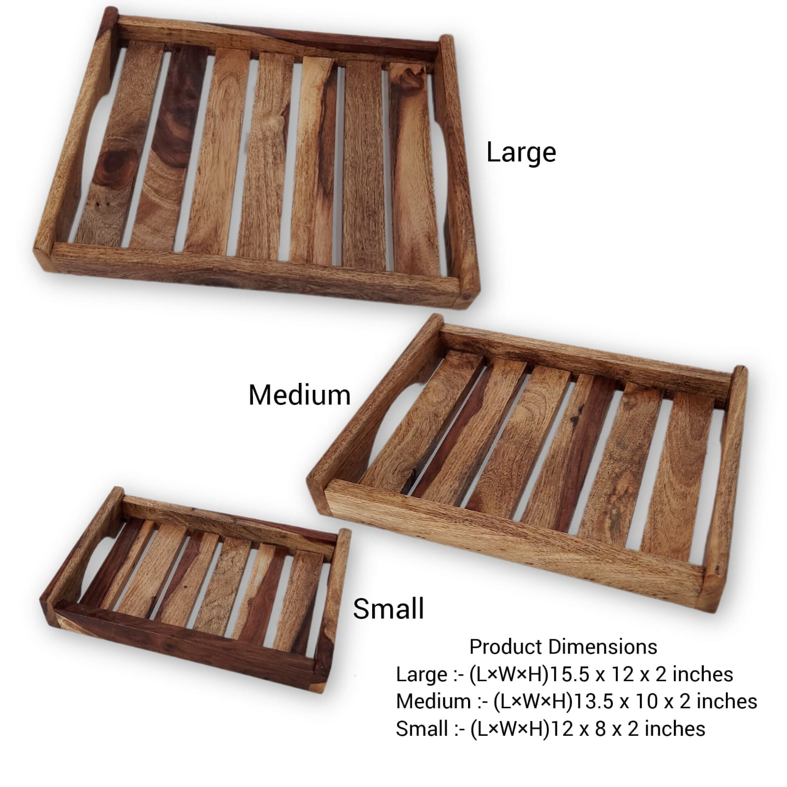Sheesham wooden tray set of three
