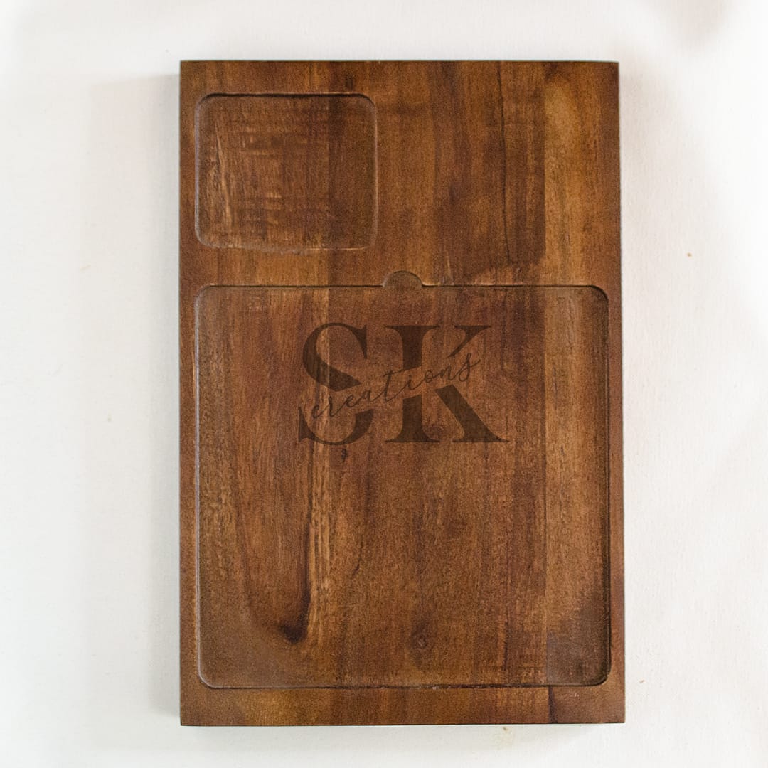 Acacia wooden burger and French fries serving tray